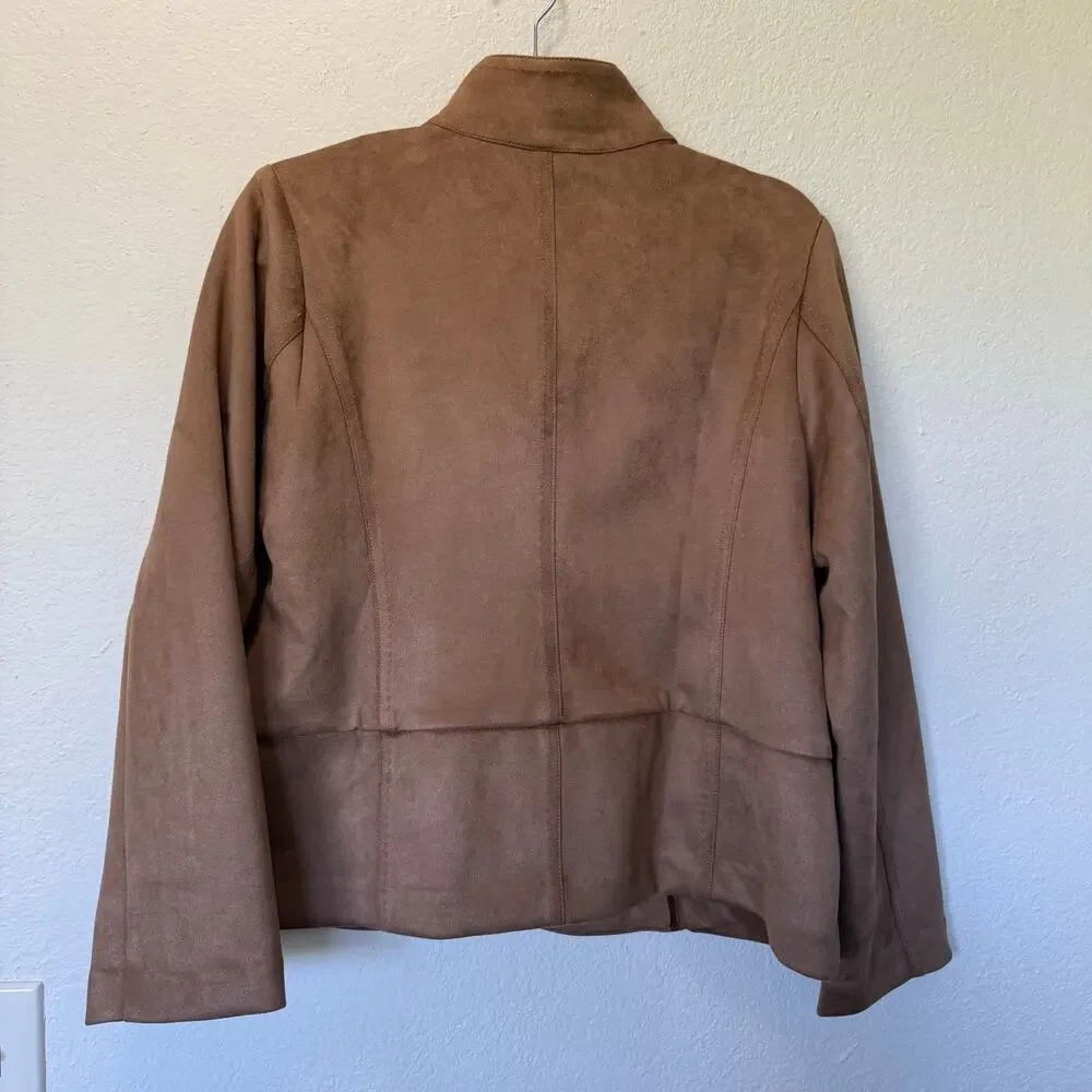 J.Jill NWT Faux Suede Patch Pocket Jacket Brown Sz M Petite Barn Western Boho - Picture 4 of 8